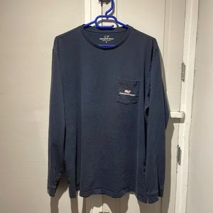 Vineyard Vines Navy Long-Sleeve Pocket Tee Pink Whale Men’s L